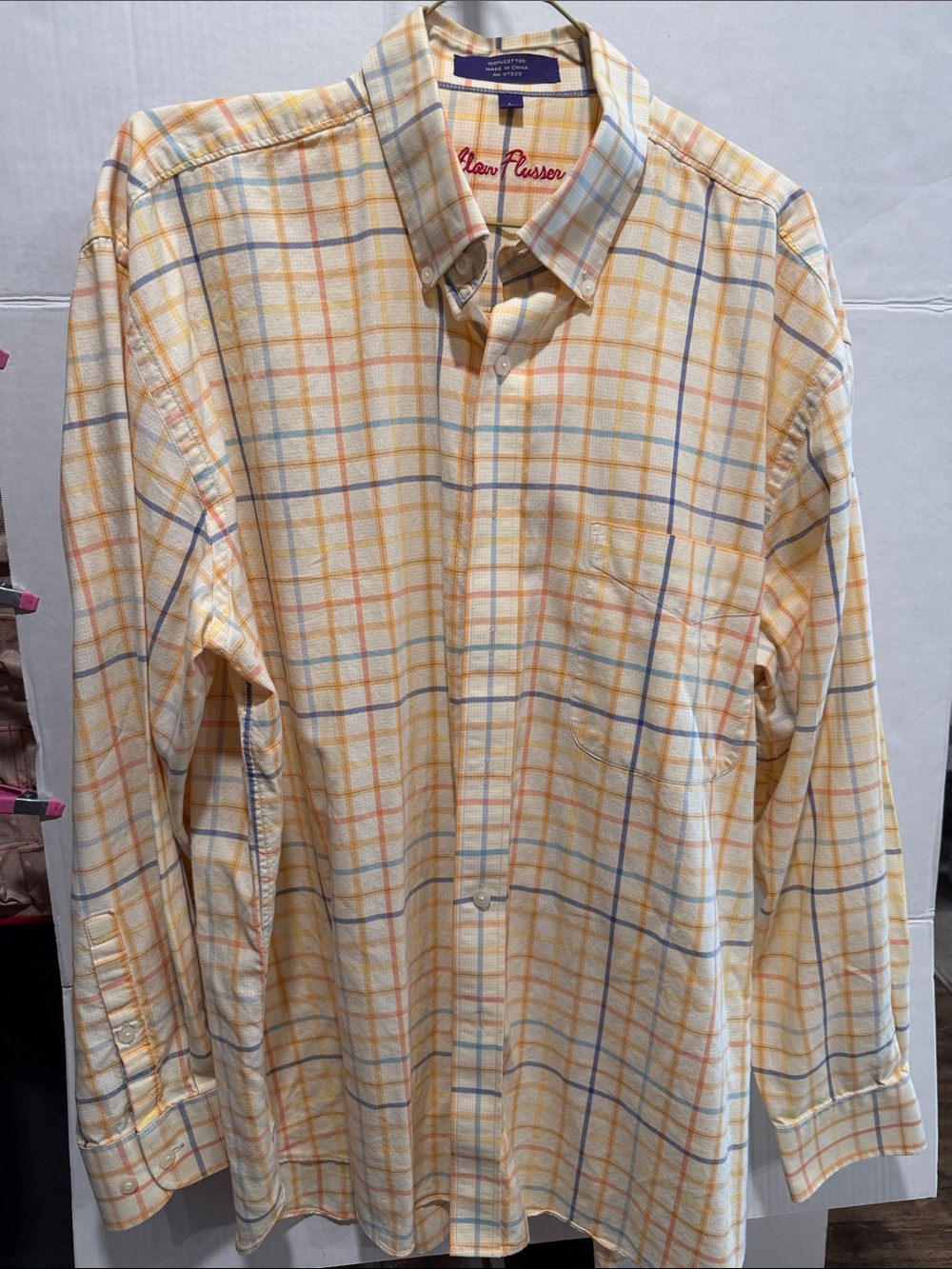 Alan Flusser Yellow Plaid Button-Down with Blue & Orange Checks